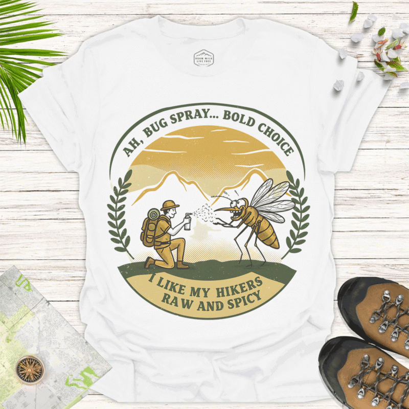 Spray & Pray Tee – Funny Hiking Shirt for Camp Lovers - white